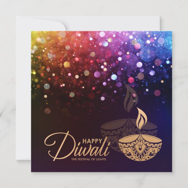 Lumières colorées Bonne carte Diwali (Devant)