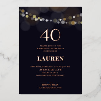 Lumières de chaîne d'anniversaire 40 Invitation en