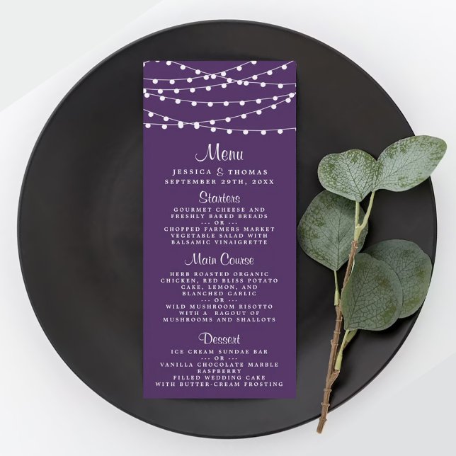 Lumières De Chaîne Sur Le Menu Mariage Violet (Créateur téléchargé)
