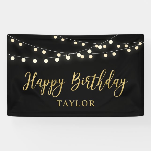 Lumières de chaînes | Bannière Gold Happy Birthday (Horizontal)