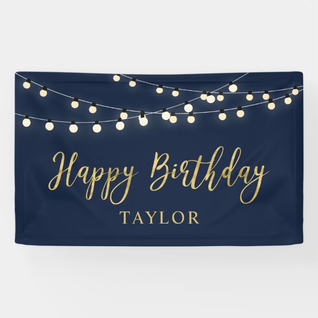 Lumières de chaînes | Bannière Gold Happy Birthday (Horizontal)