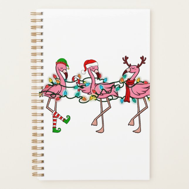 Lumières de Noël Flamant rose rose Santa Hat Holid (Devant)
