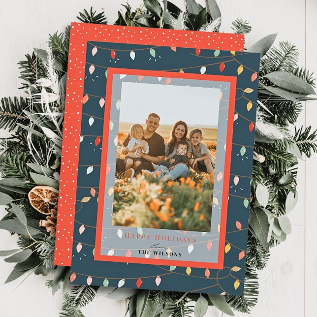 Lumières de Noël Marine Blue Holiday Carte photo (Créateur téléchargé)
