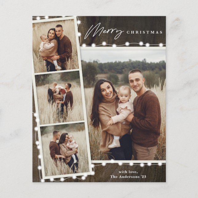 Lumières de Noël rustiques 4 Cartes de fin de anné (Devant)