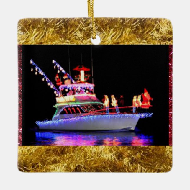 Lumières de Noël sur un ornement de Noël de bateau (Devant)