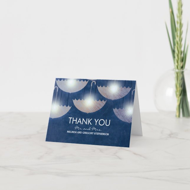 Lumières de parapluie vintage Navy Mariage Merci (Devant)