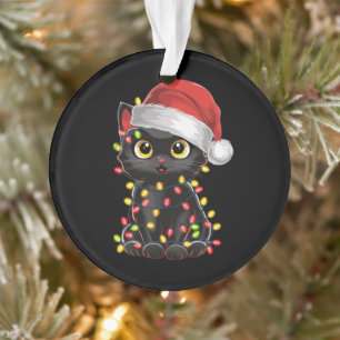 Lumières de sapin de Noël chat noir drôle Santa ch