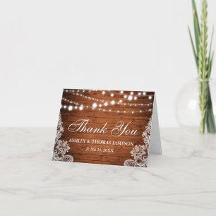 Lumières en bois Mariage rustique Lace Merci Carte