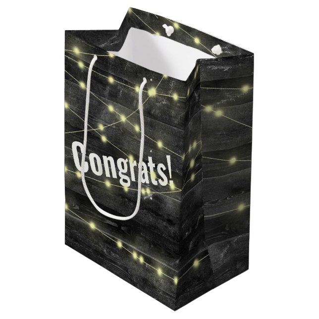 Lumières mariages Sur Sac Cadeau Moyen Bois (Devant Angle)