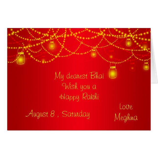 Lumières rouges élégantes Rakhi de lanternes (Devant Horizontal)