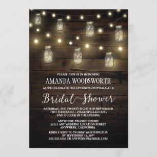 Lumières rustiques Mason Jar Invitations de douche