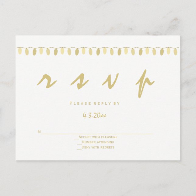 Luminaires d'or moderne mariage rsvp cartes postal (Devant)