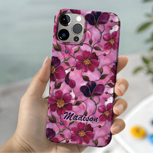 Lumines Pink-Rot-Buntglas-Botanisch-Floral iPhone 16 Hülle