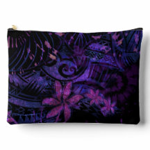 Luminescent Purple Tribal Plumeria Cosmetic Bag – 