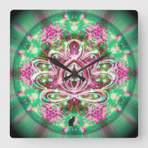 Lumineszente Zen-Lotus-Uhr Quadratische Wanduhr