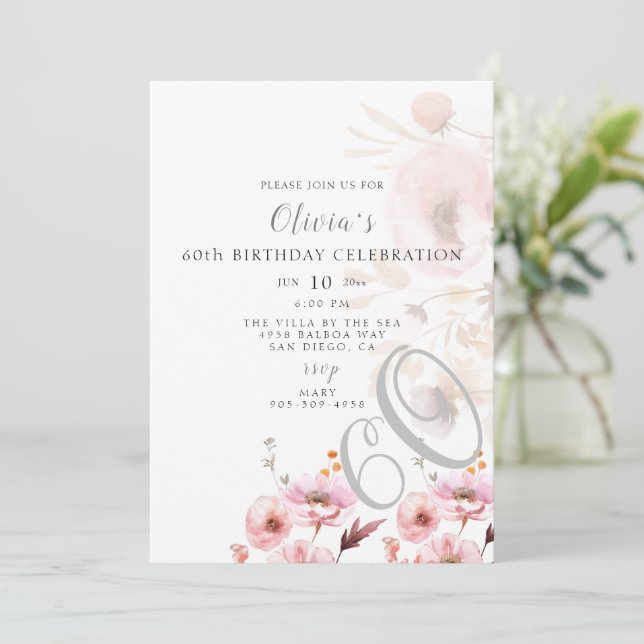 Lumineszenz Pink Floral Geburtstag Einladung (Stehend Vorderseite)