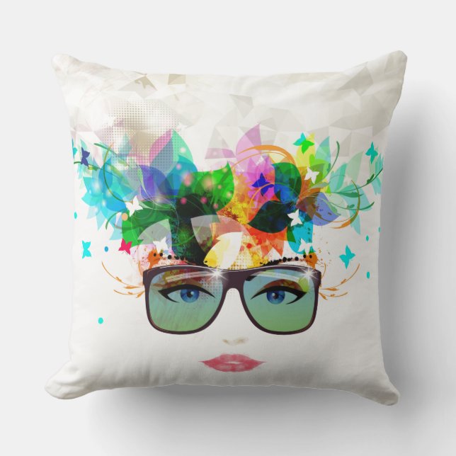 Lumineuse Florale Femme Face Oreiller Décoratif (Recto)