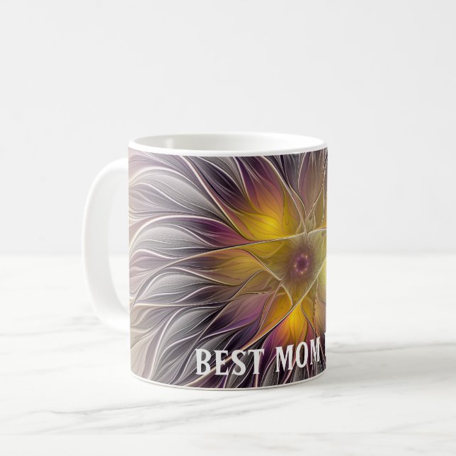 Luminöse Blume Abstraktes Fraktal Beste Mama Kaffeetasse (Vorderseite Links)