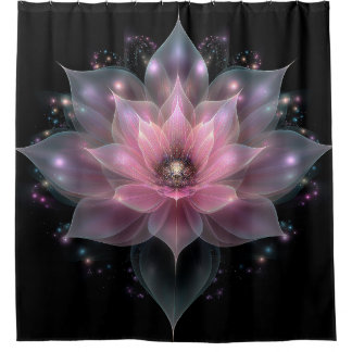 Luminöse Lotus-Blume - Hellrosa Schwarze Blüte Duschvorhang