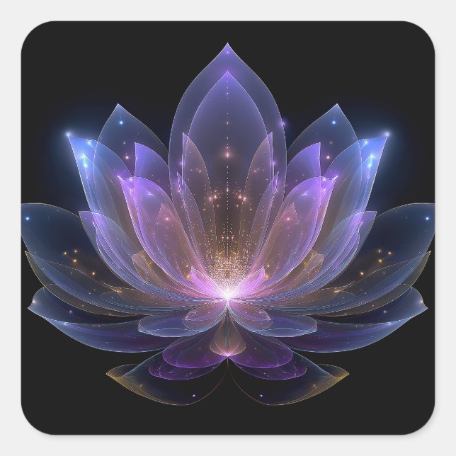 Luminöse Lotus-Blume - Lila blaues Schwarzes Blau Quadratischer Aufkleber (Vorderseite)