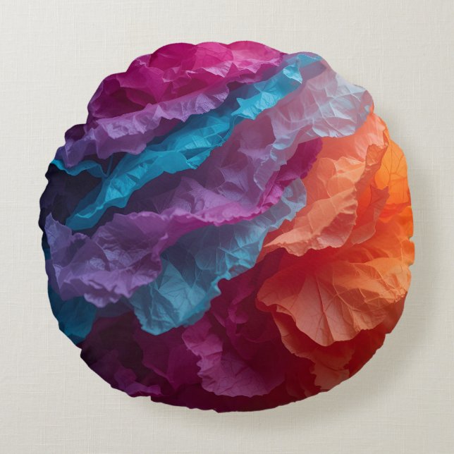 Luminous Abstract Tissue Paper Layers Rundes Kissen (Vorderseite)
