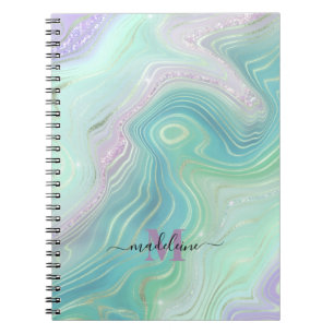 Luminous Aqua Crystal Marmor Iridescent Agate Notizblock