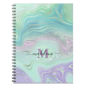 Luminous Aqua Crystal Marmor Iridescent Agate Notizblock