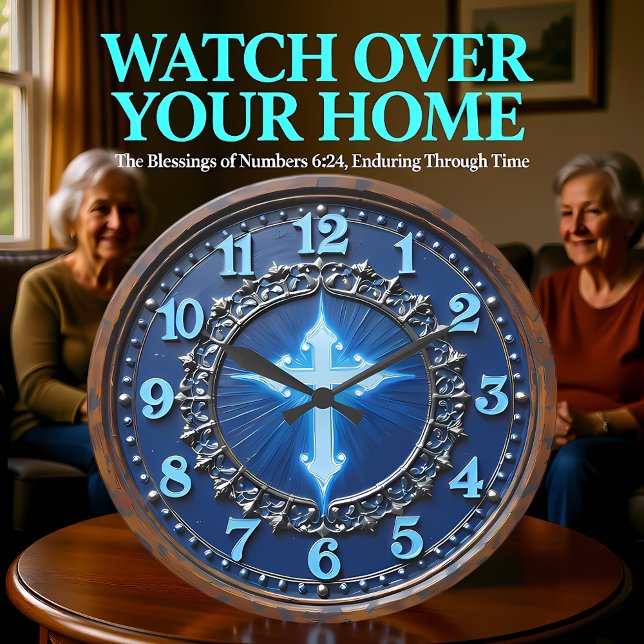 Luminous Azure Cross Ornate Große Wanduhr (Von Creator hochgeladen)