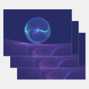Luminous Blue Lila Dream Abstraktes Fraktal Kunst, Geschenkpapier Set