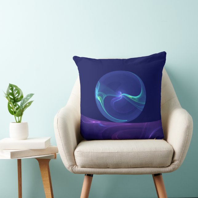 Luminous Blue Lila Dream Abstraktes Fraktal Kunst, Kissen (Stuhl )