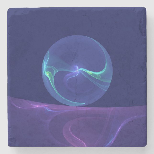 Luminous Blue Lila Dream Abstraktes Fraktal Kunst, Steinuntersetzer (Vorderseite)