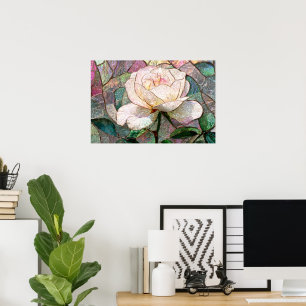 Luminous Blush-Rose-Falsches-Buntglas-Pastell Poster