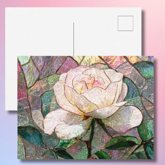 Luminous Blush-Rosen-Faux-Buntglas Pastell Postkarte