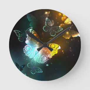 Luminous Butterfly and Night butterflies Runde Wanduhr