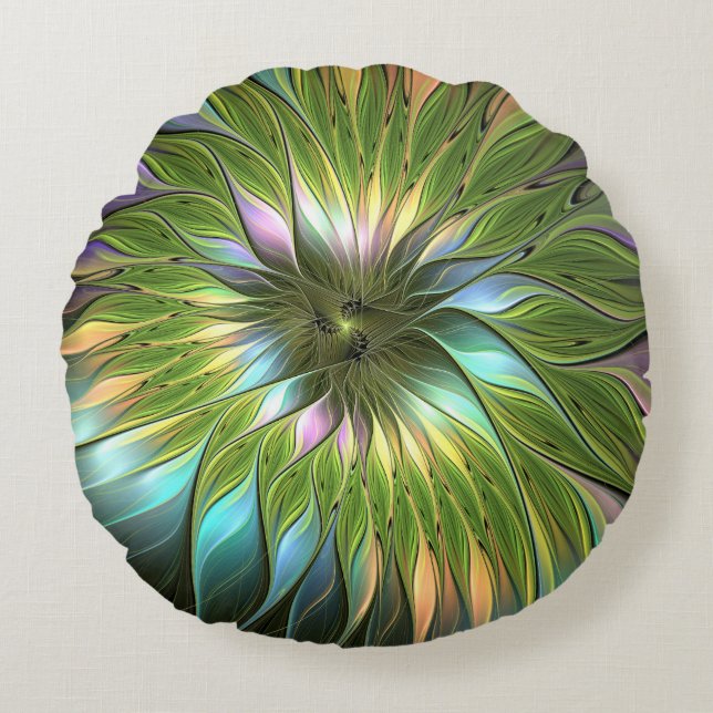 Luminous Fantasy Blume Fraktal Art Rundes Kissen (Vorderseite)