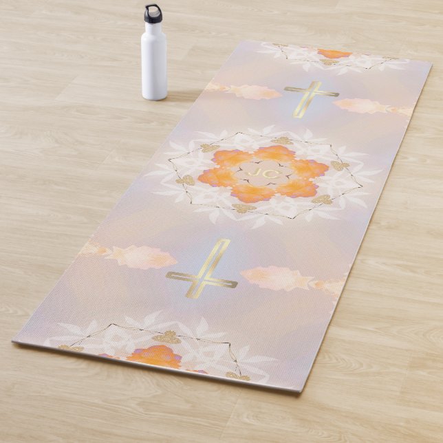 Luminous Gold Holzes Kreuz, Hübsch Orangefarben Yogamatte (Beispiel)