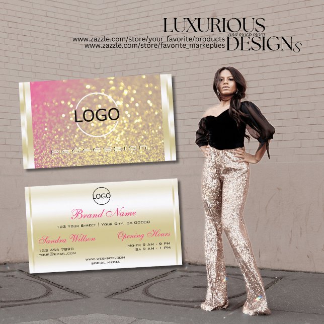 Luminous Gold Pink Lila Glitzer und Logo Luxus Visitenkarte (Von Creator hochgeladen)