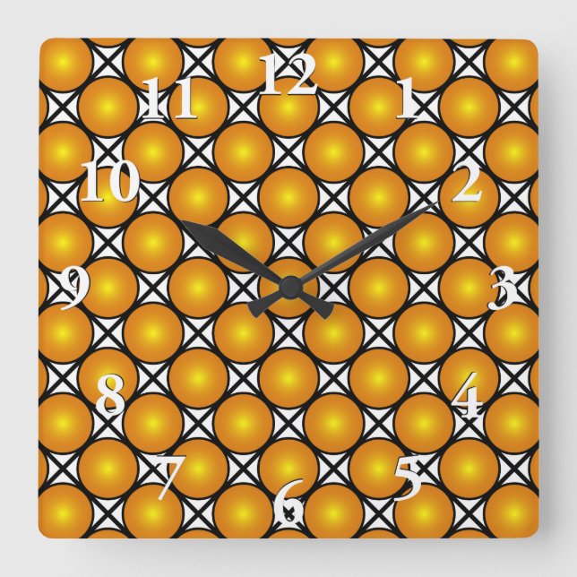 Luminous Golden Dots Black White Lattice Pattern Quadratische Wanduhr (Vorderseite)