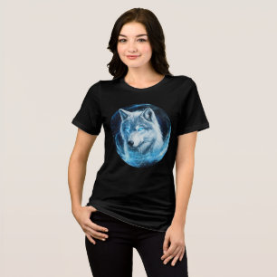 Luminous Ice Wolf in Galaxy Swirl Tri-Blend Shirt