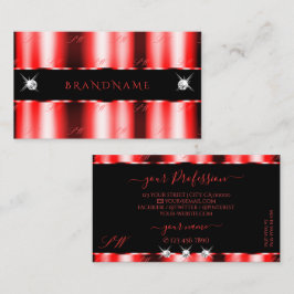 Luminous Red Black Sparkle Jewels Monogram Stylish Visitenkarte