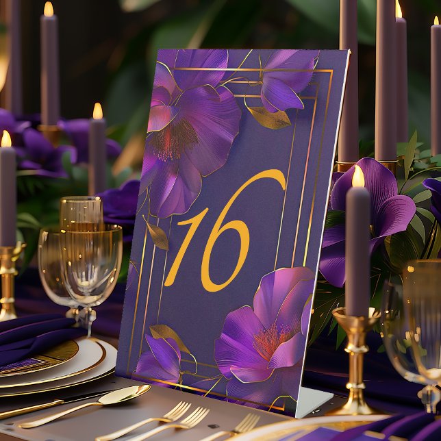 Luminous Violets Purple Wedding Table Number  Sockelschild (Striking Vivid Purple Luminous Violets Table Number Pedestal Sign)