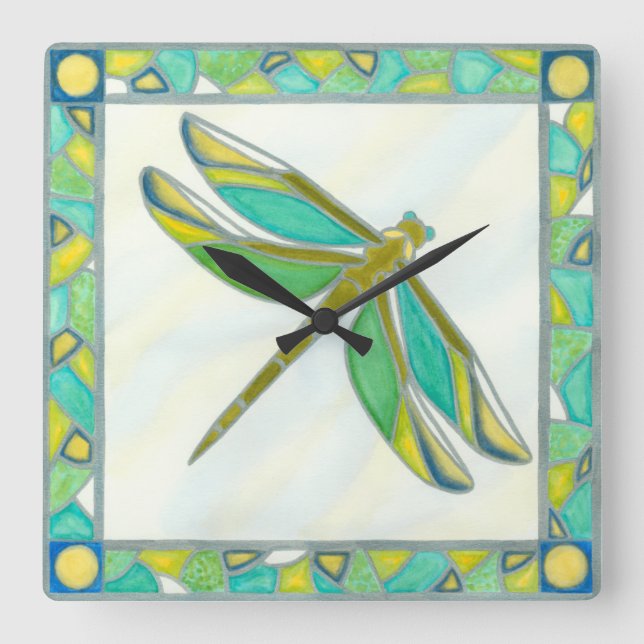 Luminy Pastel Dragonfly von Vanna Lam Quadratische Wanduhr (Vorderseite)