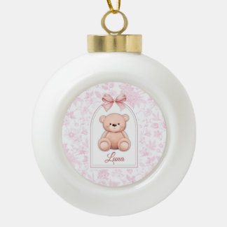 Luna | Benutzerdefiniertes rosa Teddy-Bär-Kinderzi Keramik Kugel-Ornament
