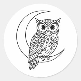 Luna-Eule-Linienkunst mit zunehmendem Mond Runder Aufkleber