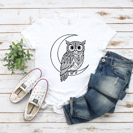 Luna-Eulen-Linienkunst mit zunehmendem Mond T-Shirt