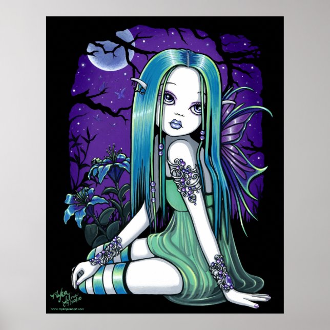 "Luna" Gothic Moon Lilly Fairy Art Poster (Vorne)