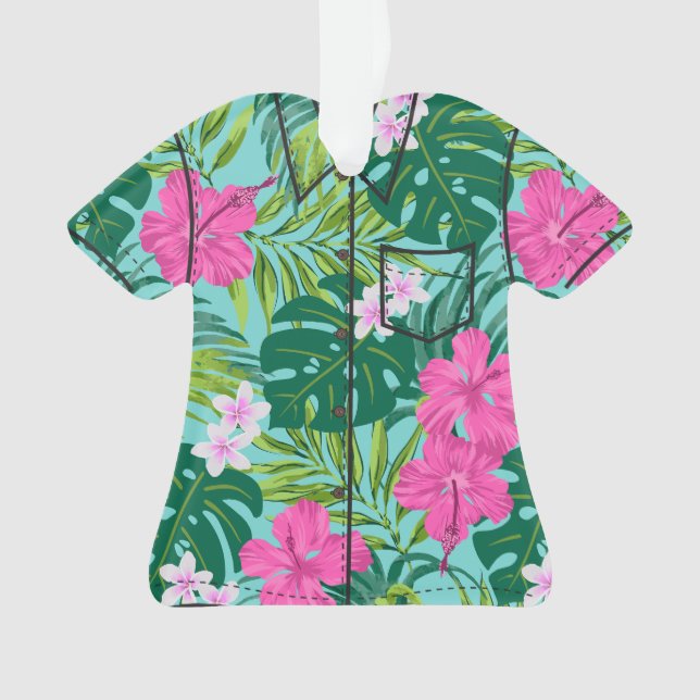 Luna Hibiskus Garden Hawaiian Aloha Shirt - Aqua Ornament (Vorderseite)