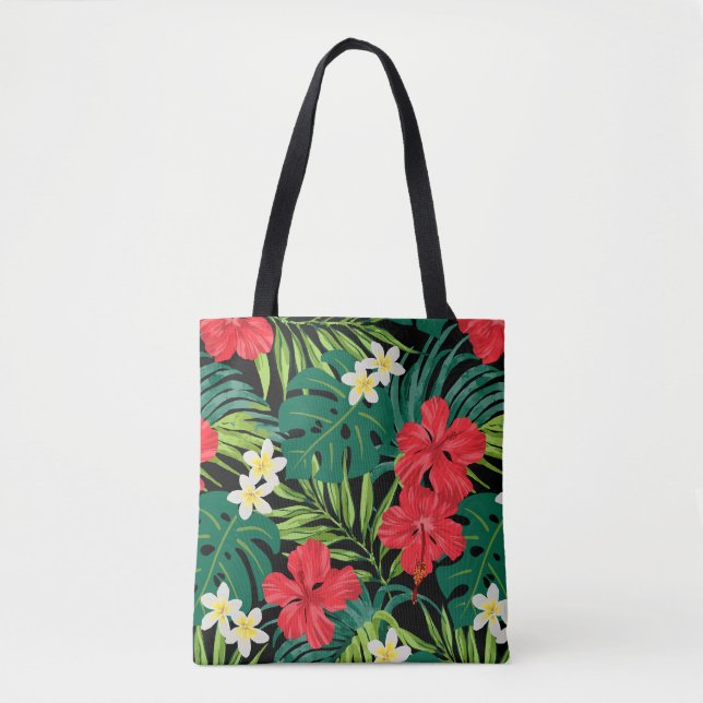 Luna Hibiskus Garden Hawaiian - Black Beach Bag Tasche (Vorderseite)