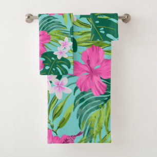 Luna Hibiskus Garden Hawaiian - Pink und Turq Badhandtuch Set