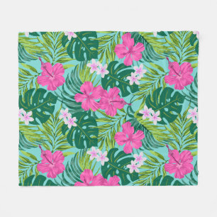 Luna Hibiskus Garden Hawaiian - Pink und Turq Fleecedecke